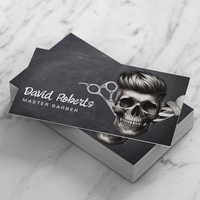 Tarjeta De Visita Barber Skull Barbershop Chalkboard Hair Stylist (Subido por el creador)