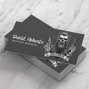 Tarjeta De Visita Barber Skull Barbershop Elegante Hair Stylist