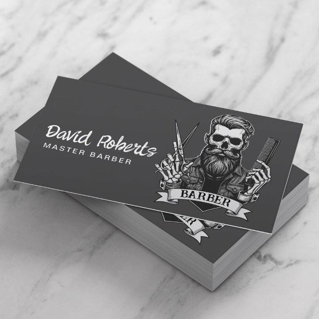 Tarjeta De Visita Barber Skull Barbershop Elegante Hair Stylist (Subido por el creador)