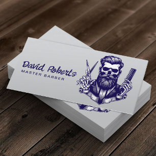 Tarjeta De Visita Barber Skull Barbershop Navy Blue Hair Stylist