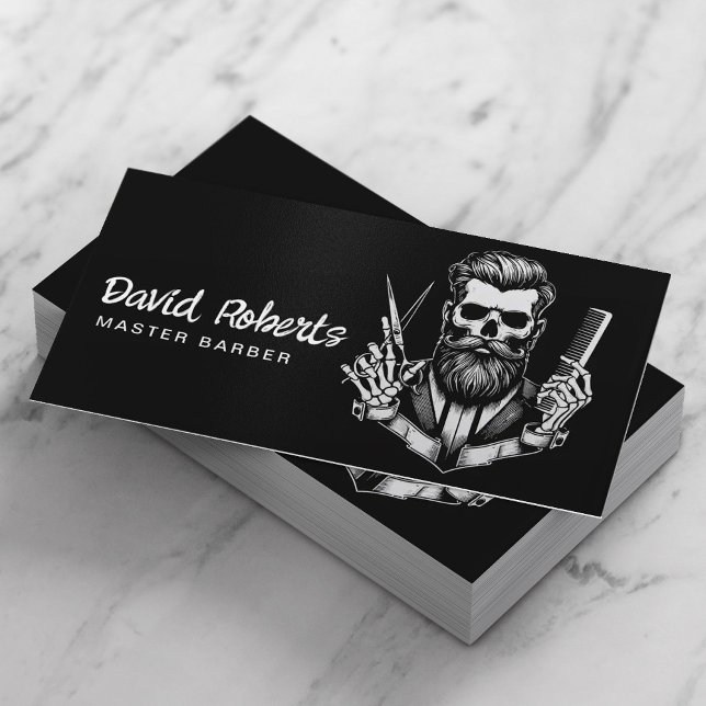 Tarjeta De Visita Barber Skull Barbershop Plain Black Hair Stylist (Subido por el creador)