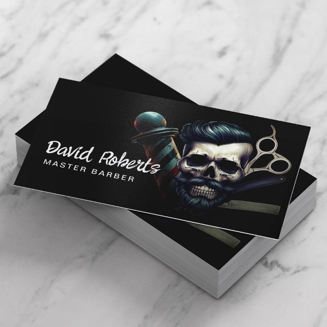 Tarjeta De Visita Barber Skull Barbershop Professional Hair Stylist (Subido por el creador)