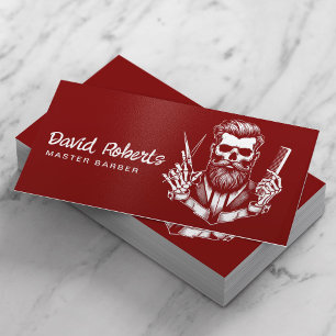 Tarjeta De Visita Barber Skull Profesional Red Hair Stylist