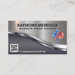 Tarjeta De Visita Barber Tools   Código QR   Metálico