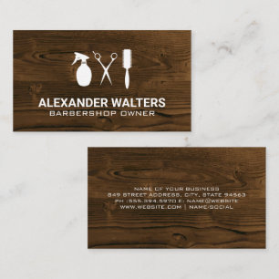 Tarjeta De Visita Barber Tools   Grano de madera