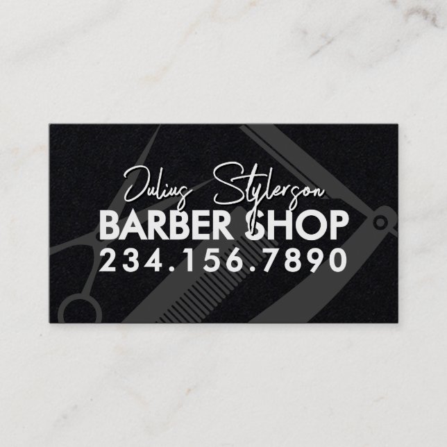 Tarjeta De Visita Barber tools modern barbershop  (Anverso)