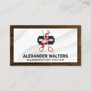 Tarjeta De Visita Barber Tools Wood Trim Border