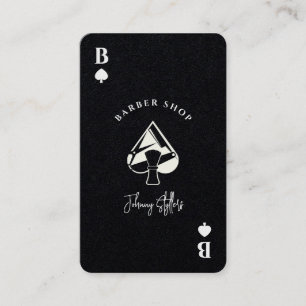 Tarjeta De Visita Barbería As de espadas blanco y negro