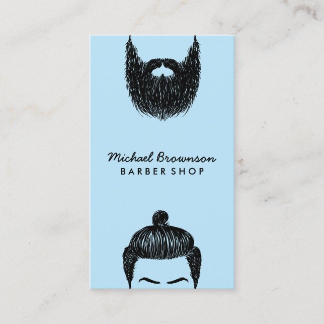 Tarjeta De Visita Barbería azul depilación bigote barbilla barba gua (Anverso)