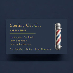 Tarjeta De Visita Barbería Azul Marino Profesional