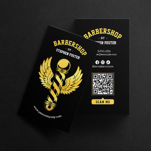 Tarjeta De Visita Barbería Black Gold Barbershop Poste de barbero