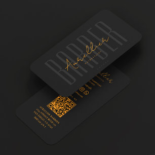Tarjeta De Visita Barbería Black Orange Script Barbershop