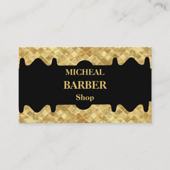 Tarjeta De Visita Barbería blade de oro simple para Razor (Anverso)