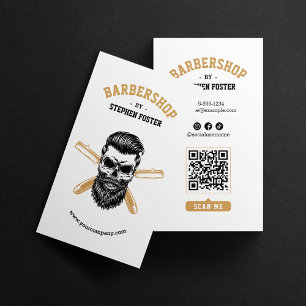 Tarjeta De Visita Barbería Calavera y Navaja de afeitar Peluquero Bl