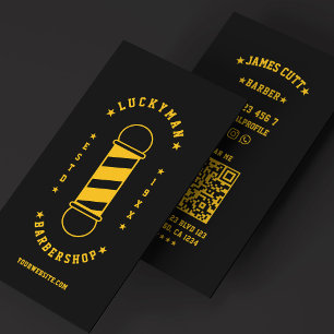 Tarjeta De Visita Barbería Clásica de Viaje Amarillo y Negro
