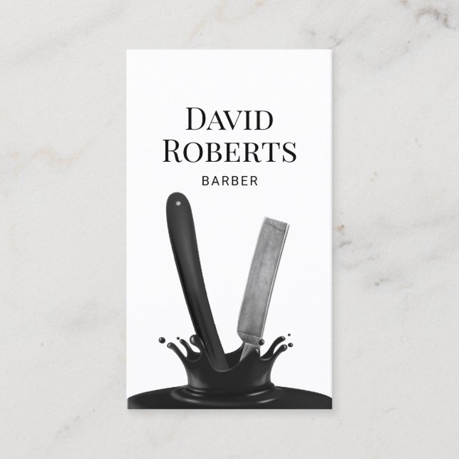 Tarjeta De Visita Barbería creativa Splash Razor cabello recto (Anverso)
