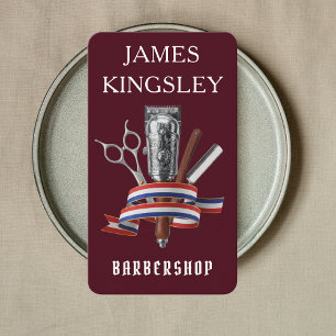 Tarjeta De Visita Barbería de Lujo Burgundy Profesional