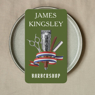 Tarjeta De Visita Barbería de Lujo Profesional Musgo Verde Barbería