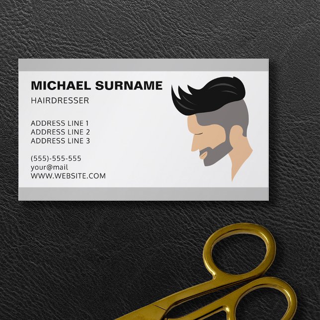 Tarjeta De Visita Barbería de peluquería de Ilustracion de pelo para (Business card design for barbers, hair stylists and hairdressers. Personalize with your text.)