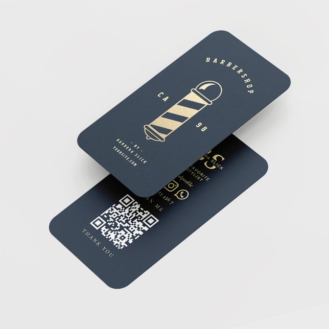 Tarjeta De Visita Barbería de Pole Barber de Oro Moderno (Subido por el creador)