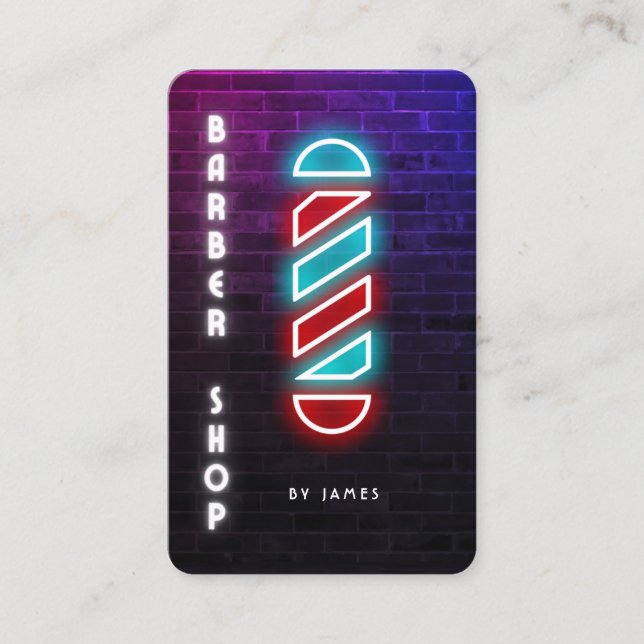 Tarjeta De Visita Barbería de Pole de Neon Barber (Anverso)