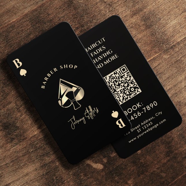 Tarjeta De Visita Barbería del as de espadas de oro (Subido por el creador)