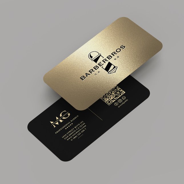 Tarjeta De Visita Barbería elegante moderna de Black Gold Barber (Elegant Modern Black Gold Barber Barbershop Monogram Business Card
)