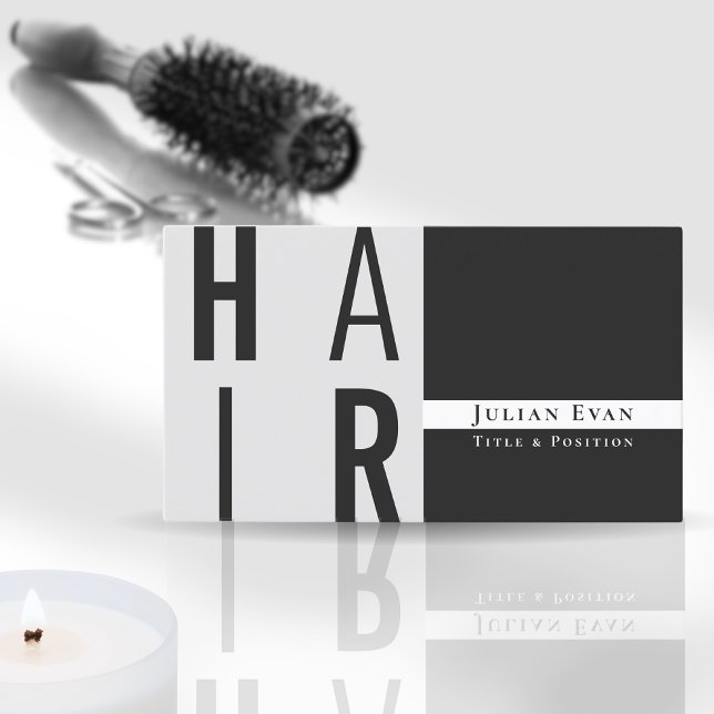 Tarjeta De Visita Barbería estilizada monocromática B&W Hair Stylist (Subido por el creador)