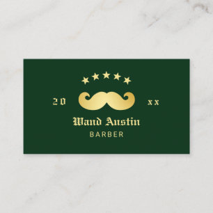 Tarjeta De Visita Barbería Logo Bigote Falso Dorado Y Verde