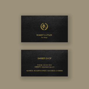 Tarjeta De Visita Barbería lujoso estilo simple de cuero negro