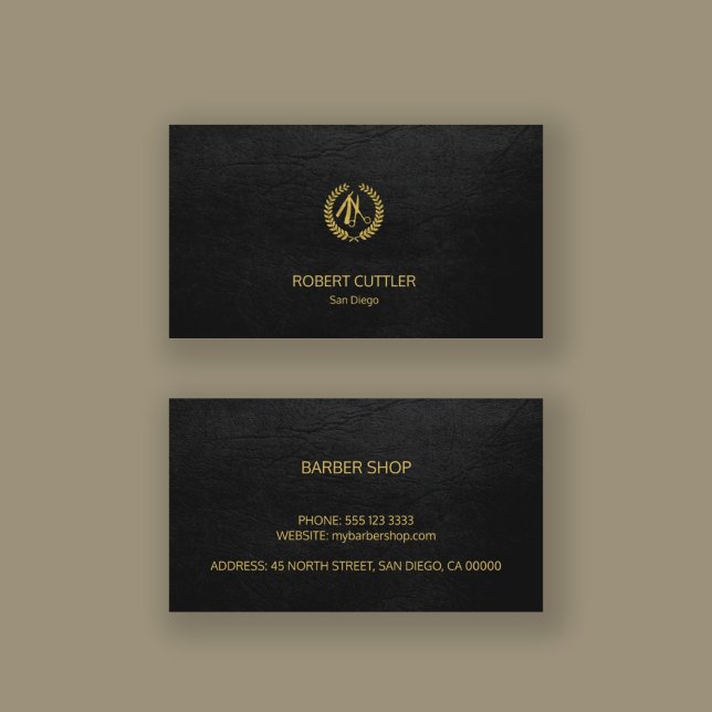 Tarjeta De Visita Barbería lujoso estilo simple de cuero negro (Subido por el creador)