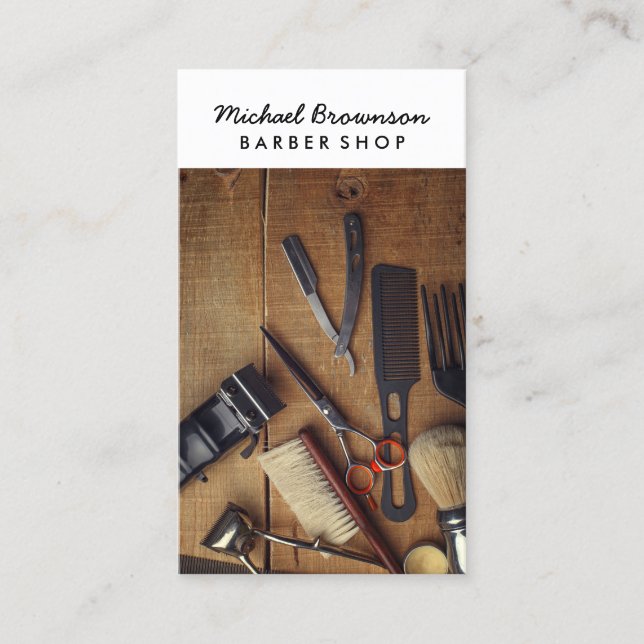 Tarjeta De Visita Barbería Madera Rústica hipster (Anverso)