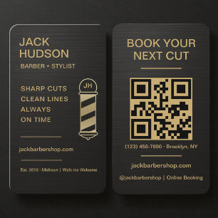 Tarjeta De Visita Barbería Metálico Negro Oro Corte de Pelo