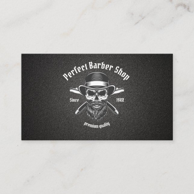Tarjeta De Visita Barbería Metalizado negra elegante salón de peluqu (Anverso)