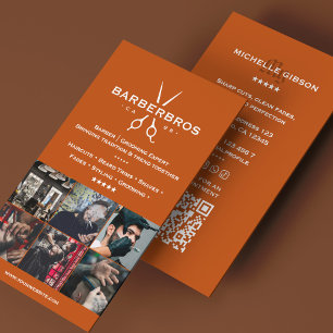 Tarjeta De Visita Barbería Minimal Barber Grid Naranja