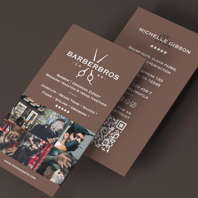 Tarjeta De Visita Barbería Minimal Brown Grid (Barber Minimal Brown Grid Barbershop Business Card
)