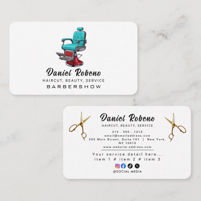 Tarjeta De Visita Barbería Minimalista (Anverso / Reverso)