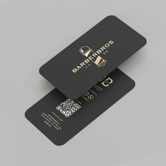 Tarjeta De Visita Barbería moderna de barbería negra de oro en polo