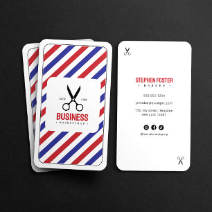 Tarjeta De Visita Barbería Moderna Peluquería Barbería Blanco Azul R
