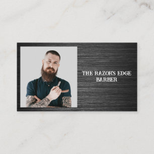 Tarjeta De Visita Barbería Moderna y Elegante en Negro y Gris