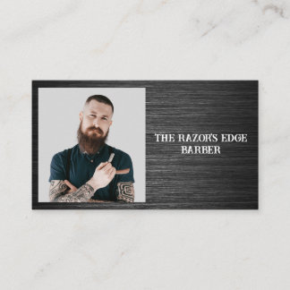 Tarjeta De Visita Barbería Moderna y Elegante en Negro y Gris