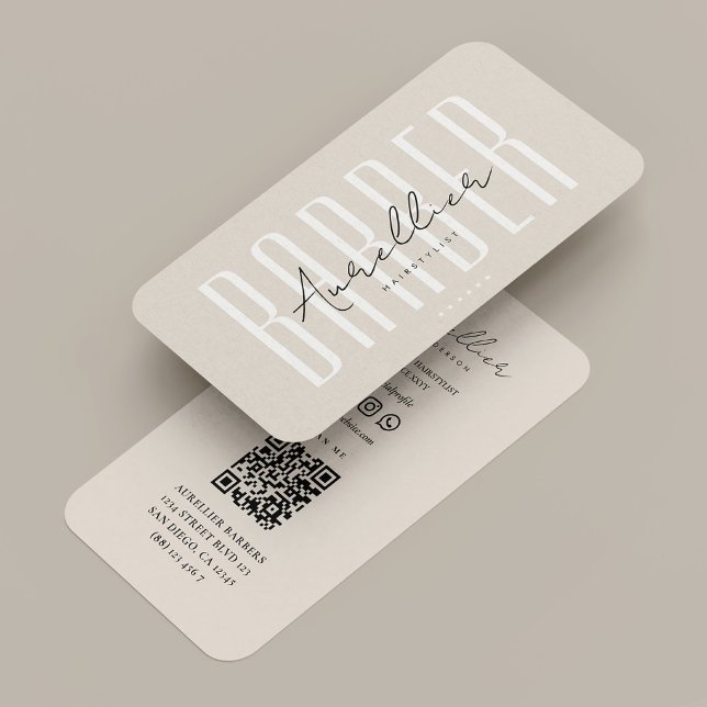 Tarjeta De Visita Barbería móvil Barbería Sand Script Minimal (Mobile Barber Barbershop Sand Script Minimal Business Card
)
