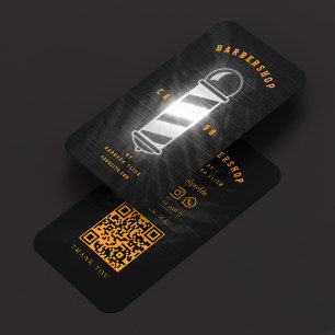 Tarjeta De Visita Barbería Naranja Negro Poste de Barbería Retro Mod