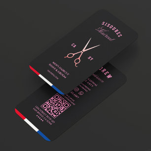 Tarjeta De Visita Barbería Negro Rosa Tijeras Rojo Blanco Azul 