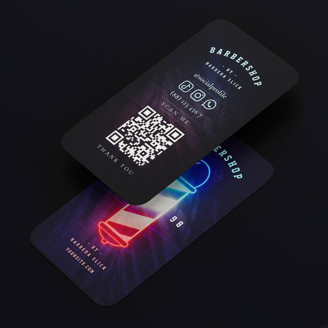 Tarjeta De Visita Barbería Neon Barber's Pole Modern Barber (Barbershop Neon Barber's Pole Modern Barber Business Card
)