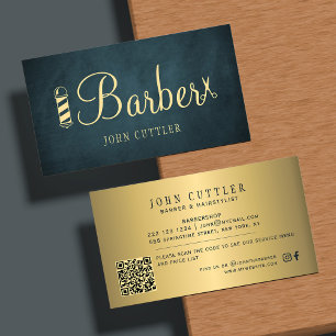Tarjeta De Visita Barbería oro naví polo tijeras barbero código QR