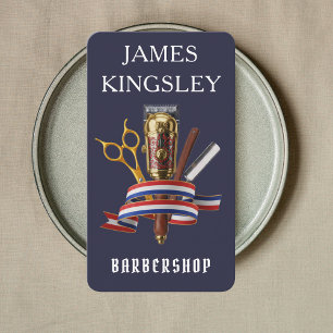 Tarjeta De Visita Barbería profesional de lujo Barbero Navy Moderno