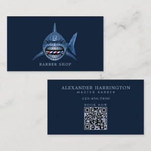 Tarjeta De Visita Barbería Profesional Minimal Acero Tiburón