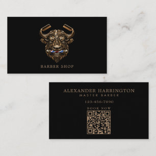 Tarjeta De Visita Barbería Profesional Minimal Bronce Búfalo 