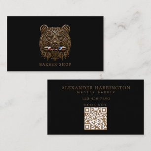 Tarjeta De Visita Barbería Profesional Minimal Bronce Oso
